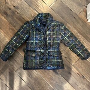 Girl’s Ralph Lauren Green Blue Plaid Quilted Snap Front Puffer Coat - Size 5 EUC